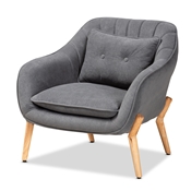 Baxton Studio Valentina Mid-Century Modern Transitional Grey Velvet Fabric Upholstered and Natural Wood Finished Armchair
